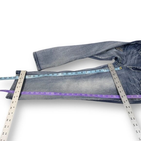 Grace In LA Capri Jeans Womens Sz 26 Blue Embroidered Pockets Distressed Denim - Picture 9 of 13